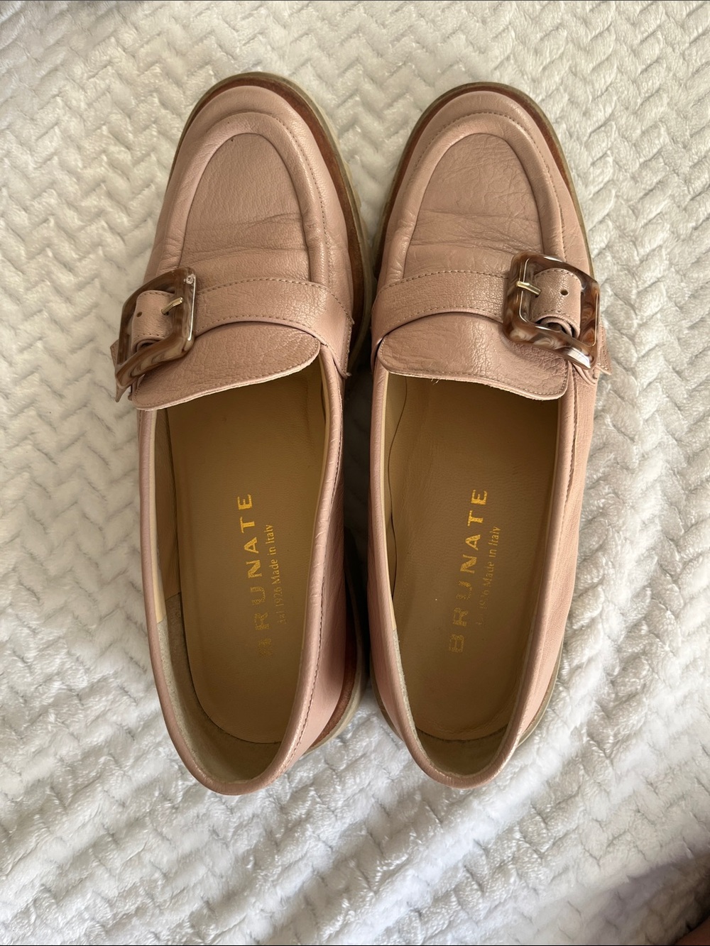Brunate Blush Leather Buckle Loafers for Women